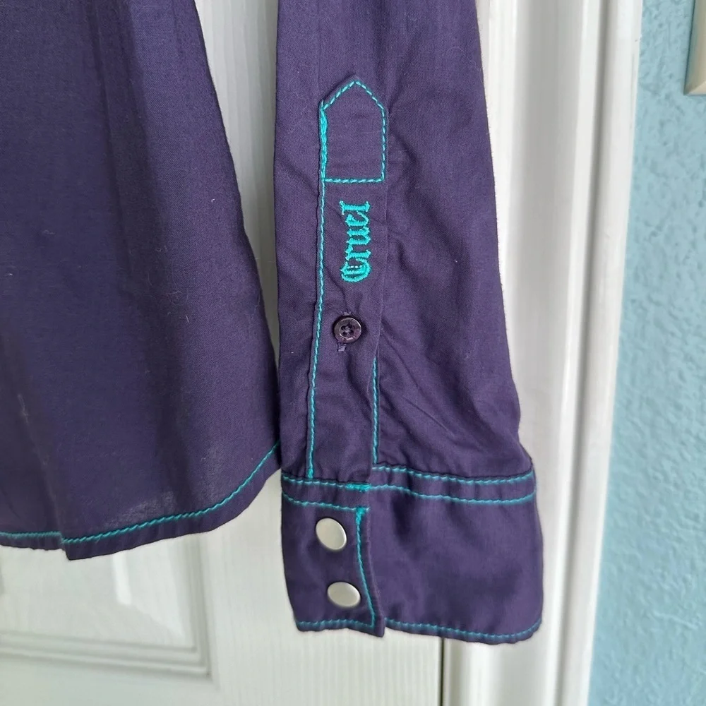 Cruel Snap Western Shirt Purple/Turquoise Shoulders, Stitch Long Sleeve Women L - Picture 2 of 8